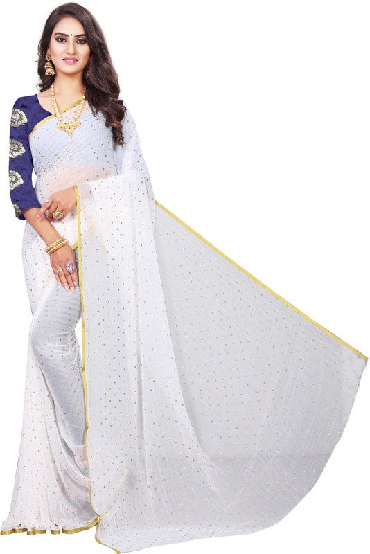 Printed Banarasi Art Silk Saree  (White)