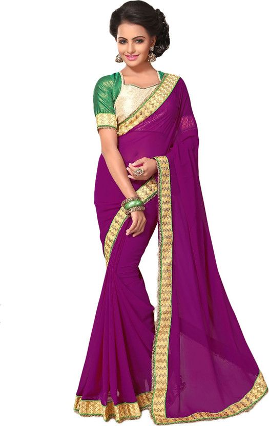 Self Design Bollywood Georgette Saree  (Purple, Gold)