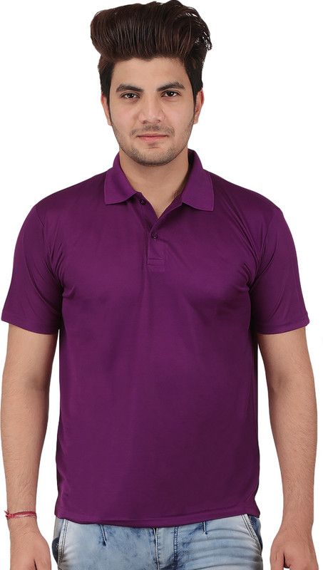 Men Solid Polo Neck Poly Cotton Purple T-Shirt
