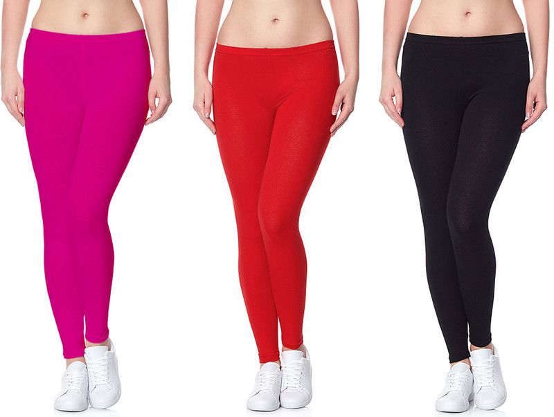 Omikka Ankle Length Western Wear Legging  (Red, Pink, Black, Solid)