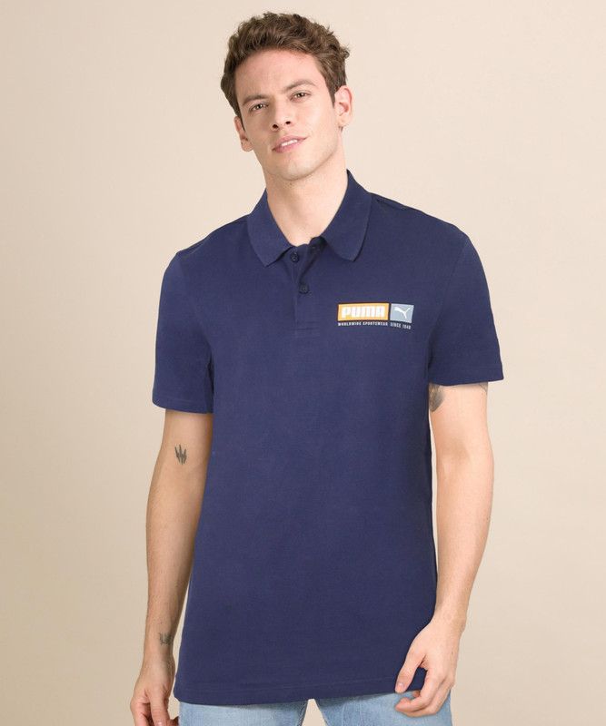 Polo 5 Men Solid Polo Neck Cotton Blend Blue T-Shirt