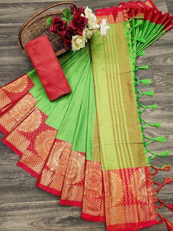 Banarasi Jacquard Saree  (Green, Red)