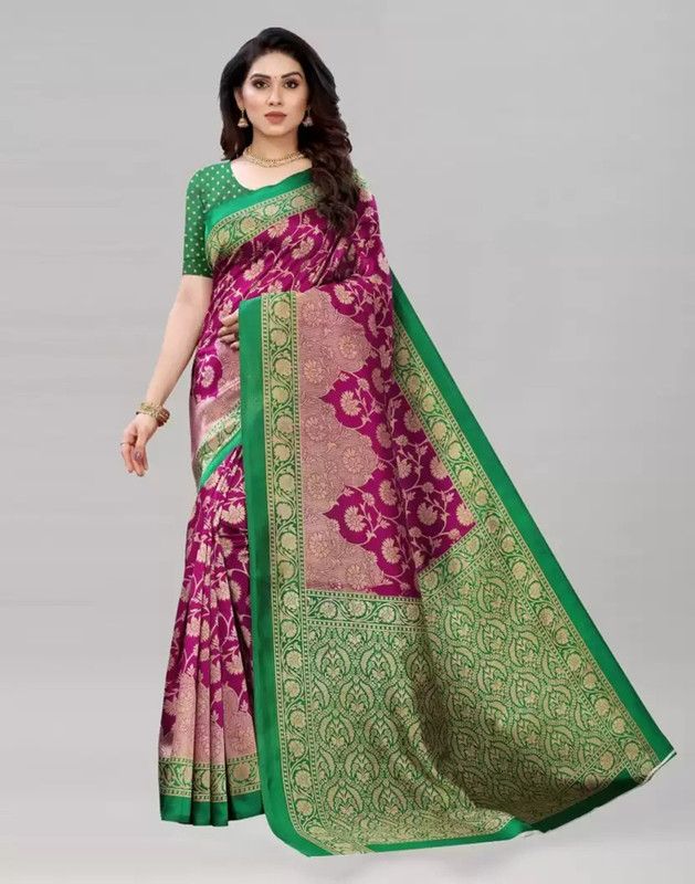 Printed Assam Silk Art Silk Saree  (Purple)