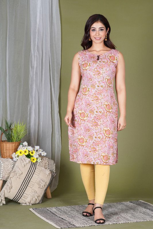 Women Printed Kurta  (Brown, Green, Pink)