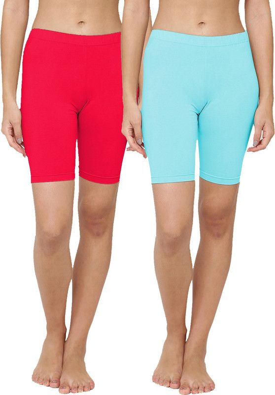 Pack of 2 Solid Women Pink, Blue Casual Shorts