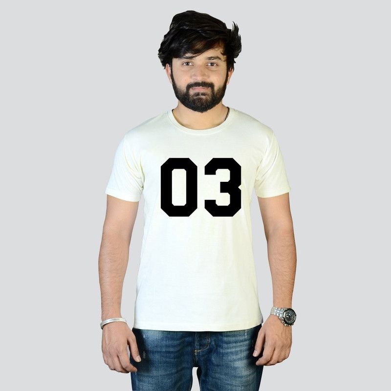 03 Sports Men Printed Round Neck Pure Cotton Beige T-Shirt