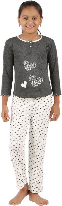Girls Casual T-shirt Pant  (Grey)