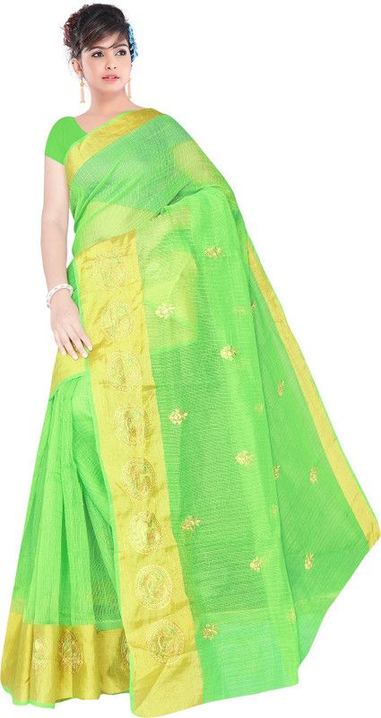 Self Design, Embroidered Bollywood Cotton Blend Saree  (Green)
