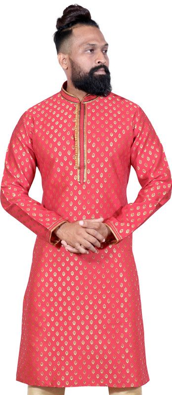 Men Embroidered Kurta  (Pink)