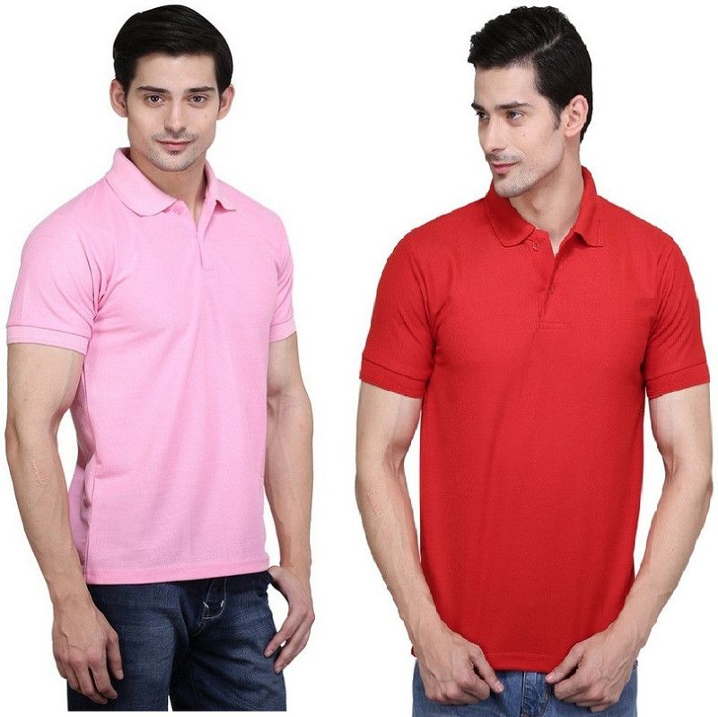 Solid Men Pink, Red T-Shirt  (Pack of 2)