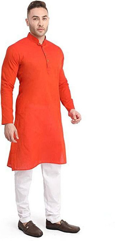 Boys Solid Acrylic Blend A-line Kurta  (Red)