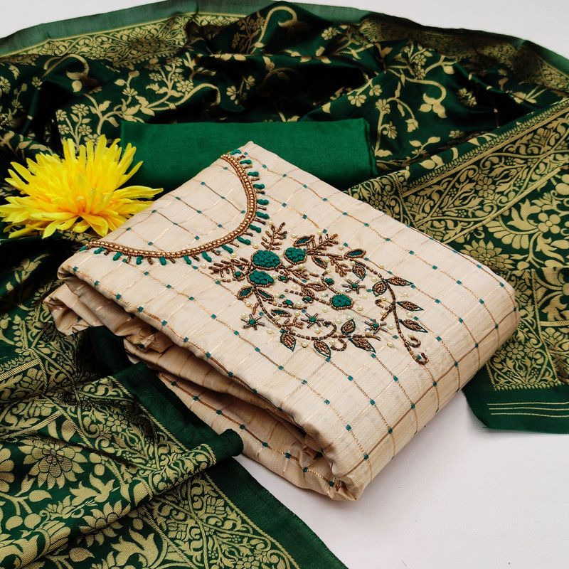 Unstitched Brocade Kurta & Churidar Material Embroidered