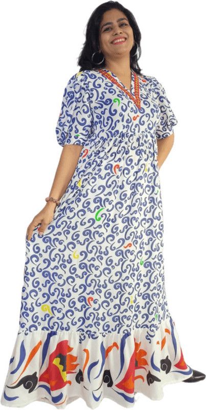 Printed Cotton Blend Stitched Straight Gown  (Multicolor)