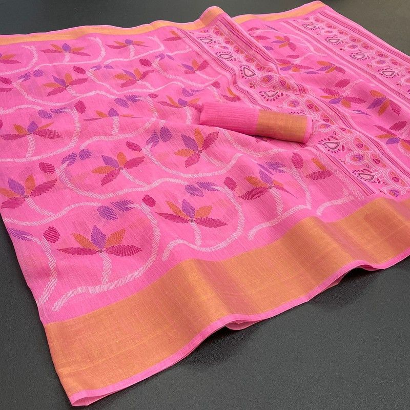 Kanjivaram Cotton Blend Saree  (Pink)