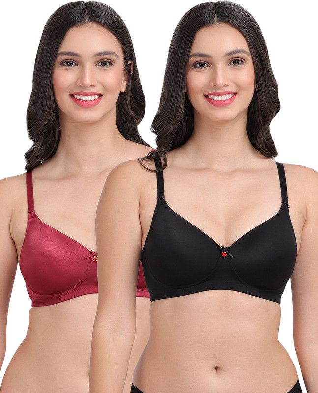 Women T-Shirt Lightly Padded Bra  (Black, Maroon)