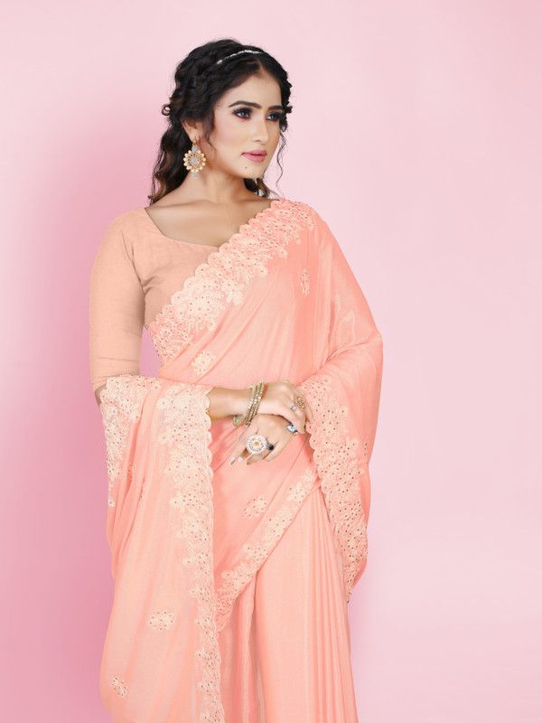 Embroidered, Solid/Plain Bollywood Pure Silk, Art Silk Saree  (Orange)