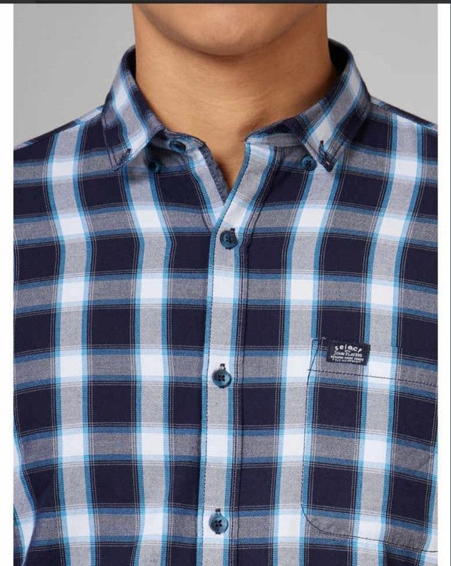 Men Checkered Casual White, Blue Shirt