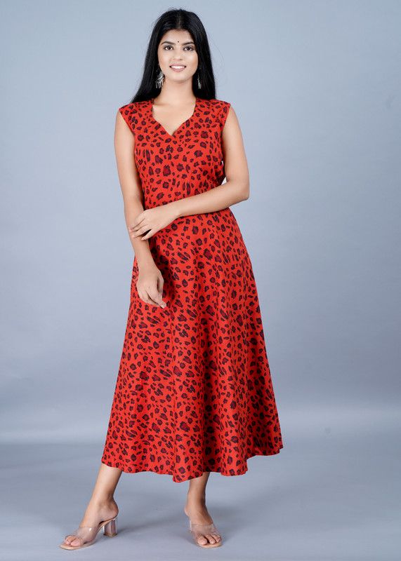 Printed Pure Cotton Stitched Flared/A-line Gown  (Black)