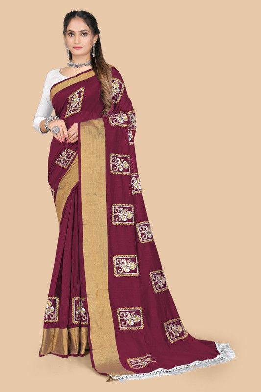 Embroidered Manipuri Cotton Linen, Chanderi Saree  (Red)