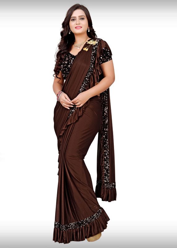 Bollywood Silk Blend Saree  (Brown)