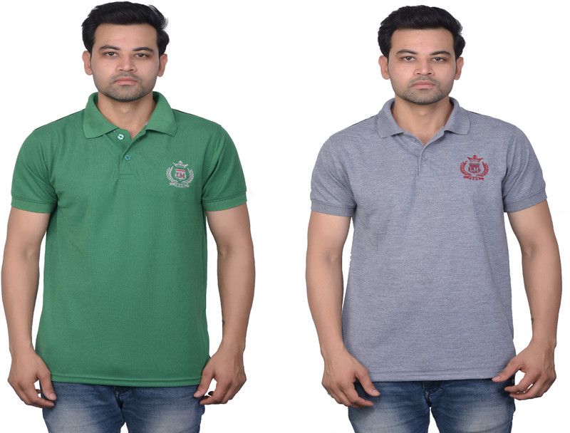 Solid Men Green, Grey T-Shirt  (Pack of 2)