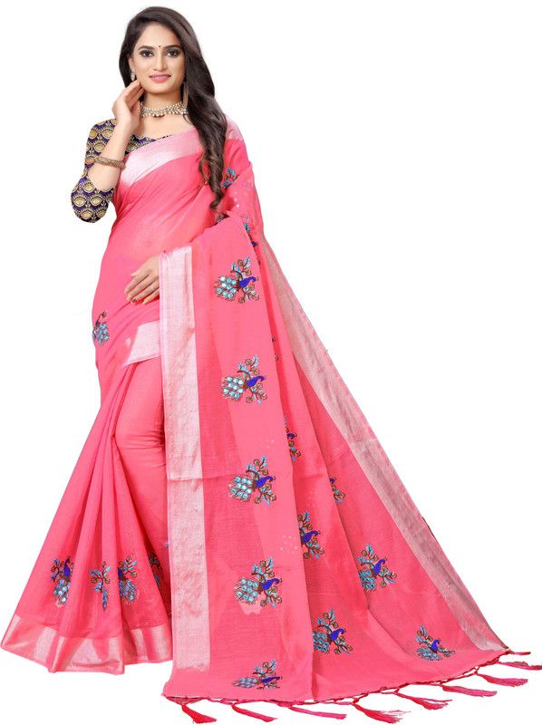 Woven Chanderi Cotton Blend Saree  (Multicolor)