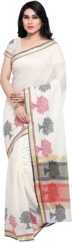 Self Design Daily Wear Cotton Blend Saree  (White)