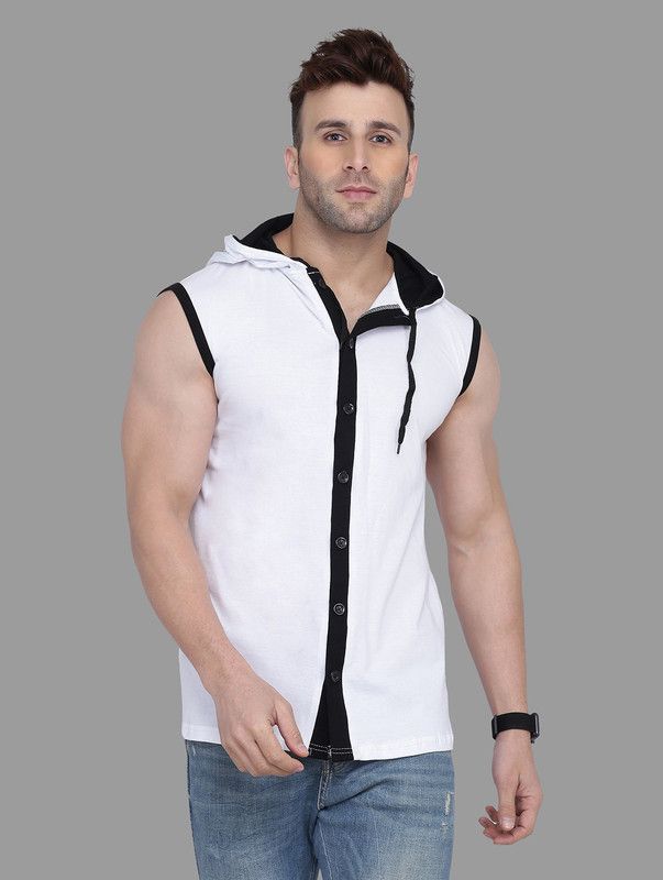 Men Color Block Casual White Shirt