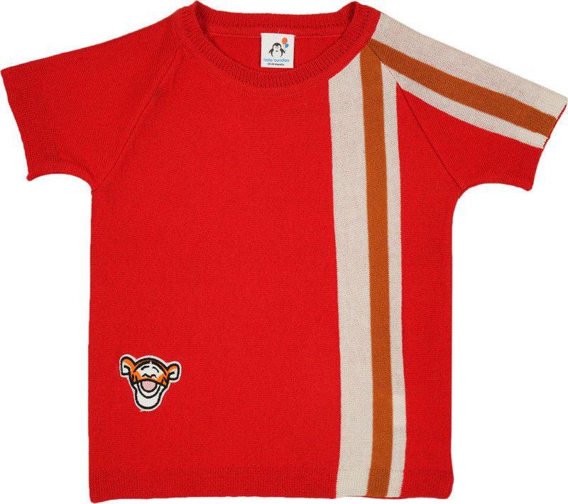 Boys & Girls Striped Pure Cotton T Shirt  (Red, Pack of 1)