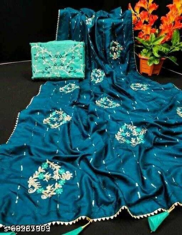 Bollywood Silk Blend Saree  (Light Blue)