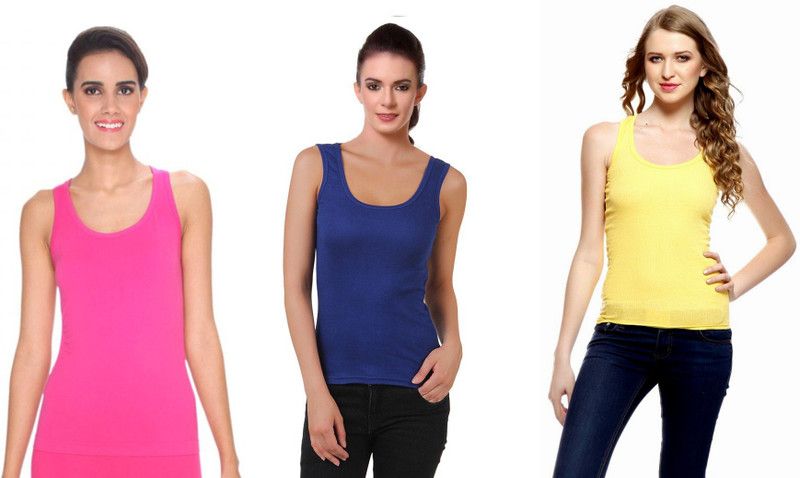 Women Dark Blue, Pink, Yellow Tank Top/Vest