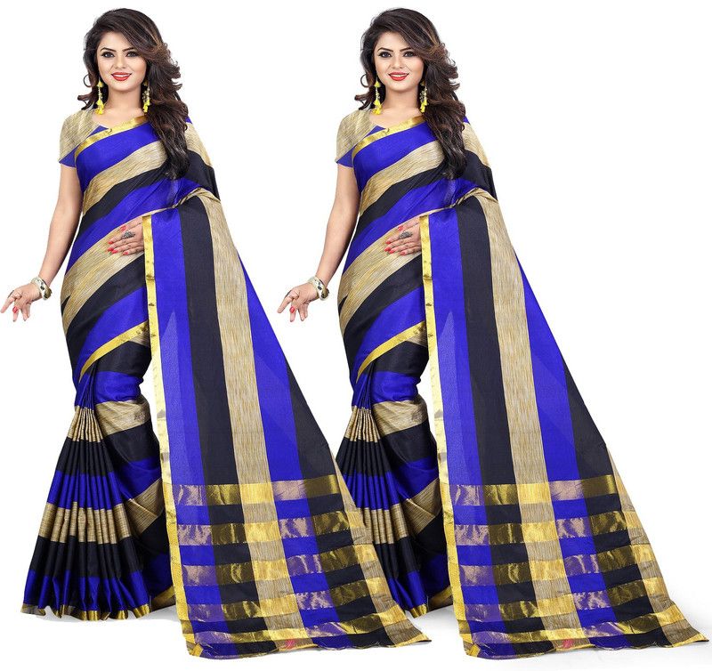 Self Design Daily Wear Cotton Blend Saree  (Pack of 2, Multicolor)