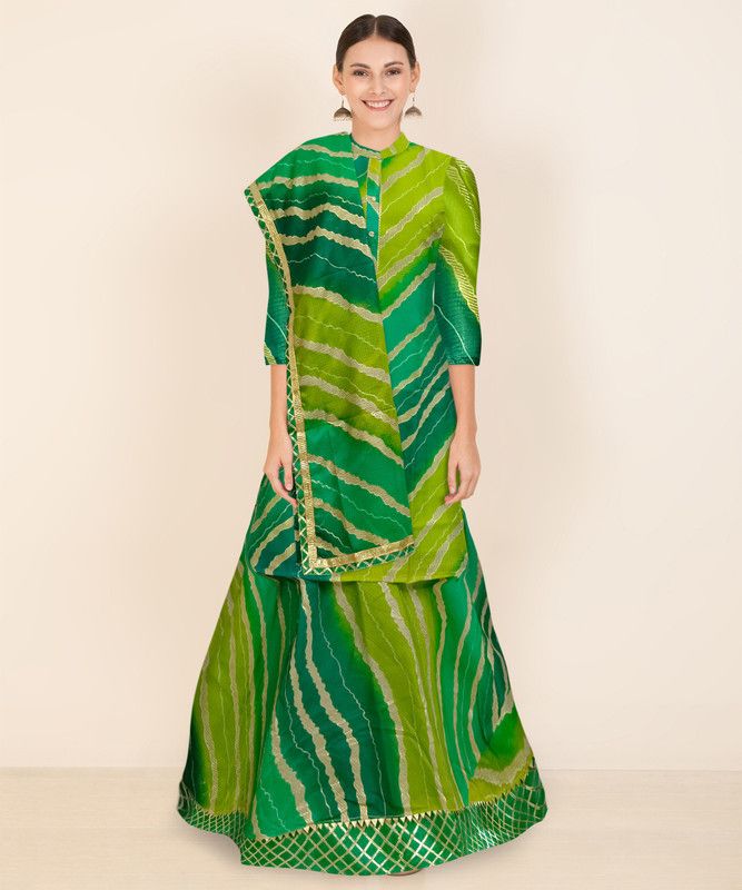 Leheriya Stitched Lehenga & Kurta  (Green)