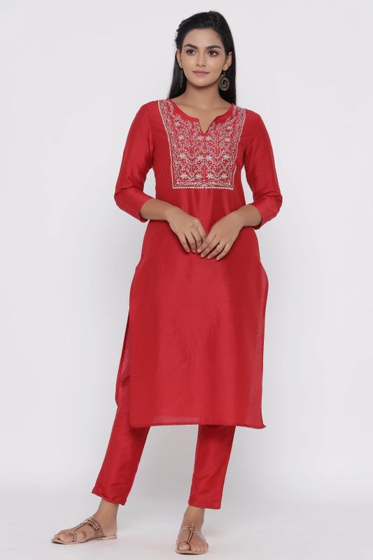 Women Kurta and Pant Set Poly Silk