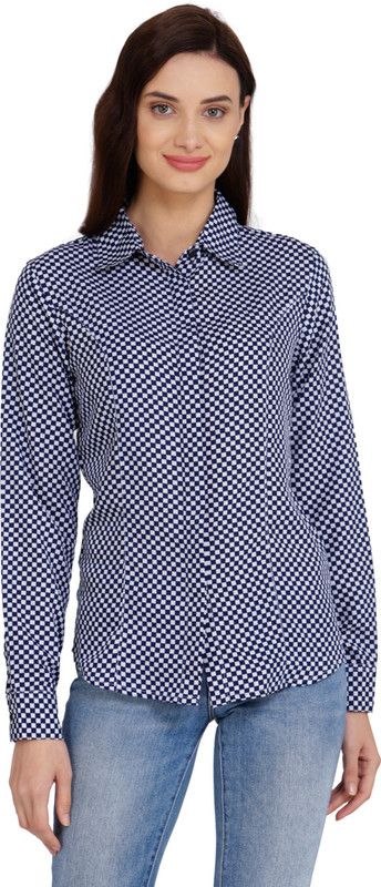 Women Regular Fit Geometric Print Spread Collar Formal Shirt