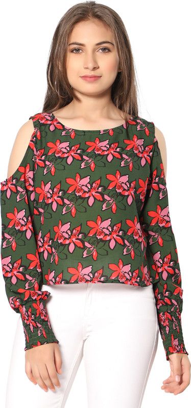 Girls Casual Polyester Crop Top  (Green, Pack of 1)