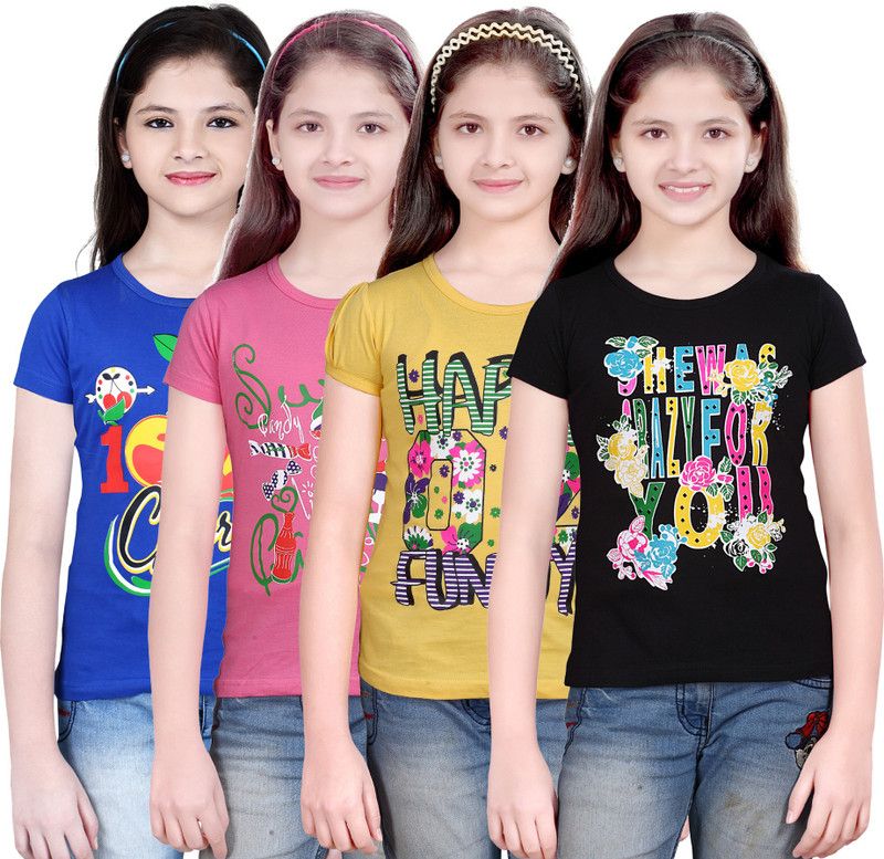 Girls Casual Cotton Blend Top  (Multicolor, Pack of 4)