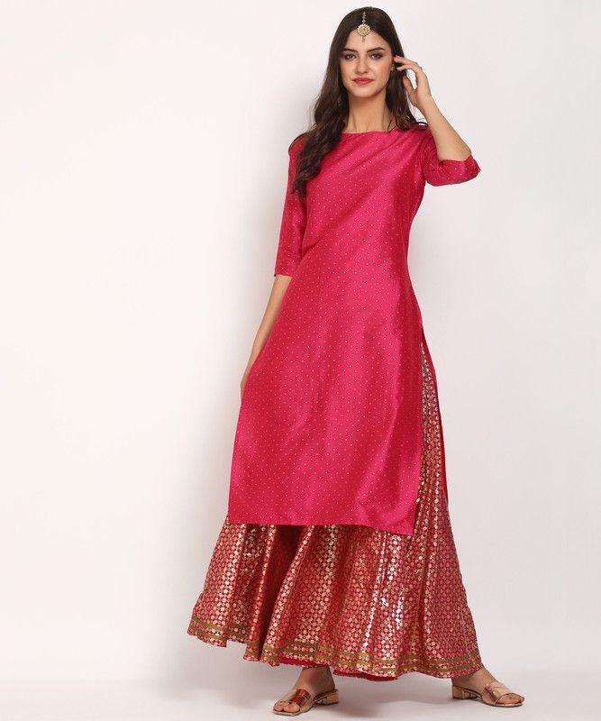 Platina Range Self Design Women Straight Kurta  (Pink)