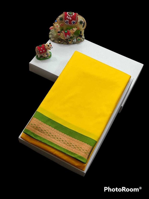 Solid/Plain Kota Doria Silk Blend Saree  (Yellow)