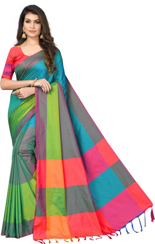 Color Block Arani Pattu Art Silk Saree  (Multicolor)