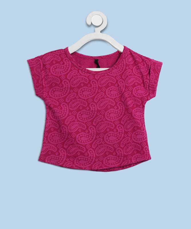 Girls Cotton Blend Peplum Top  (Maroon, Pack of 1)