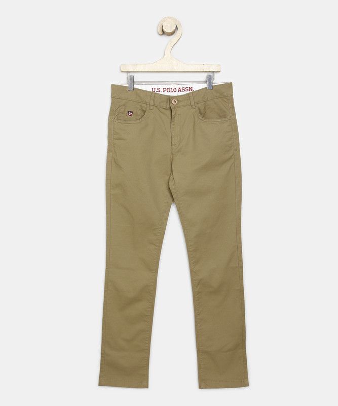 Boys Regular Fit Brown Pure Cotton Trousers