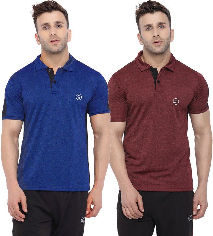 Pack of 2 Men Solid Polo Neck Polyester Red, Blue T-Shirt