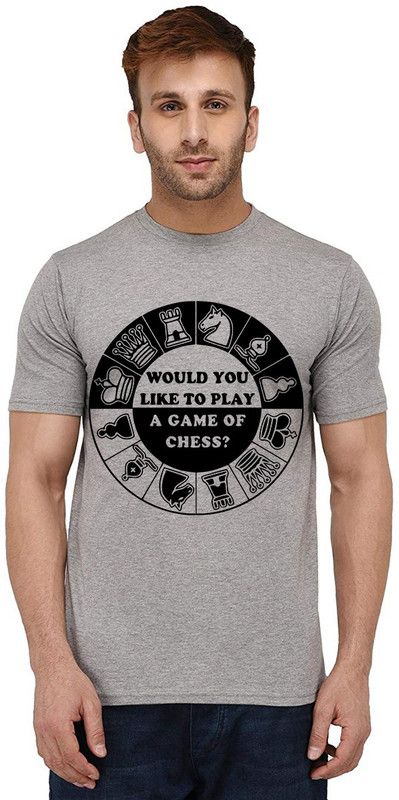 Would You Like Men Graphic Print Round Neck Pure Cotton Grey T-Shirt