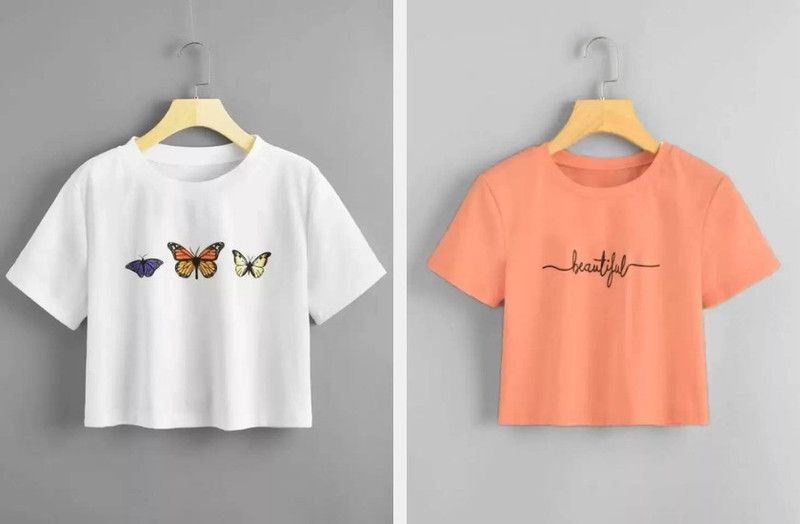Casual Cap Sleeves Geometric Print Women White, Orange Top