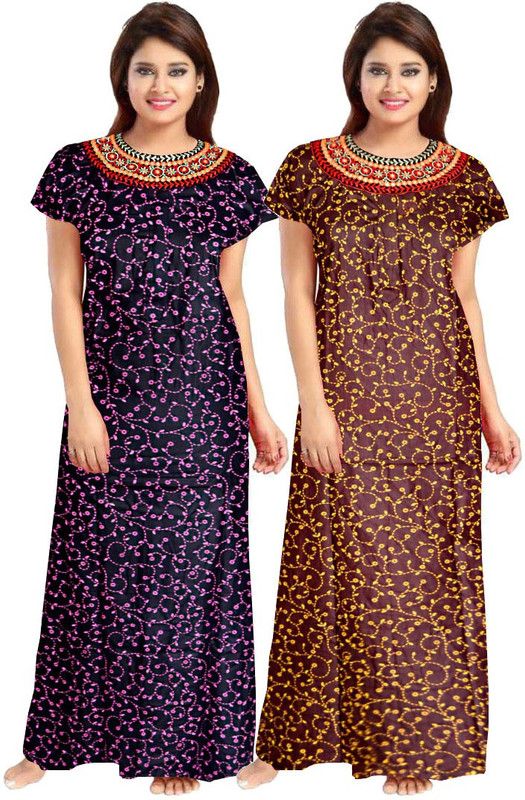 Pack of 2 Women Nighty Set  (Black, Brown)