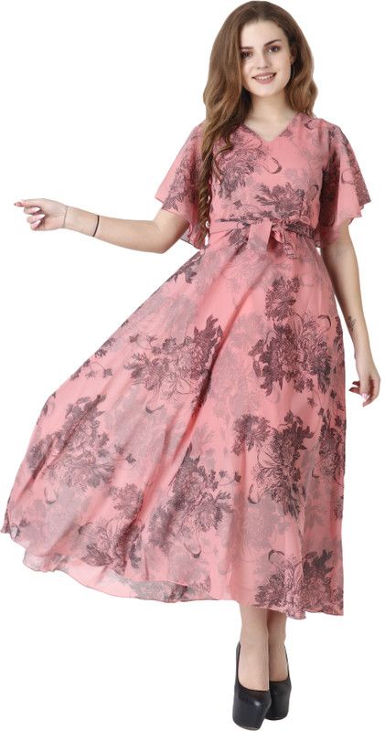 Women Maxi Pink, Brown Dress