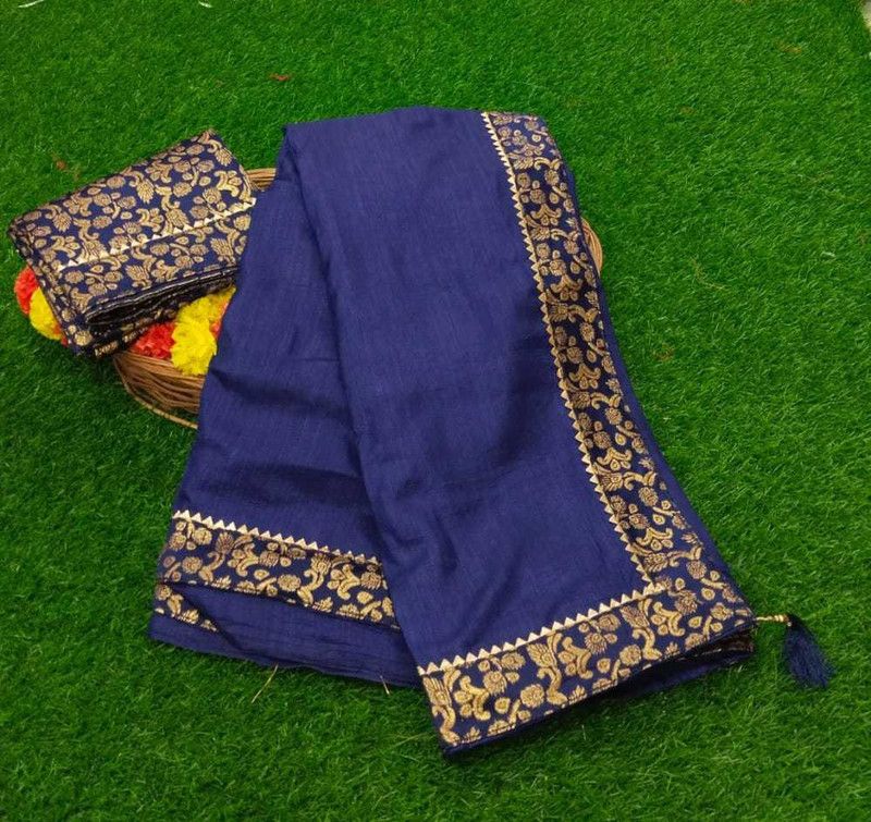 Bollywood Art Silk Saree  (Dark Blue, Gold)