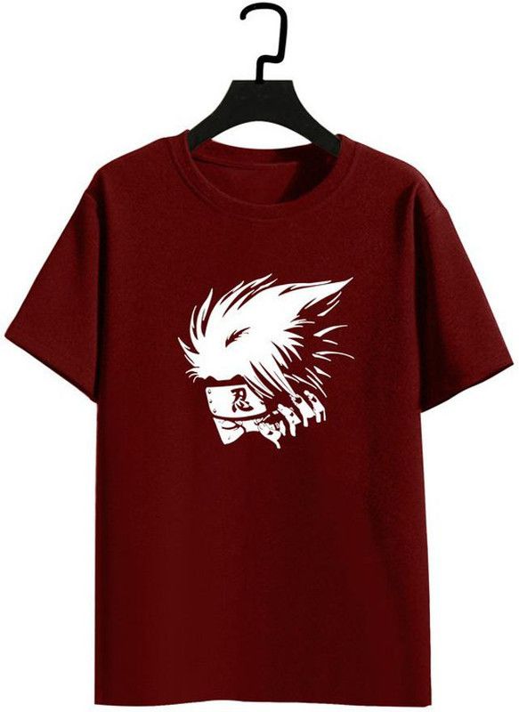Kakashi-HF1-M-XXL Men Printed Round Neck Pure Cotton Maroon T-Shirt