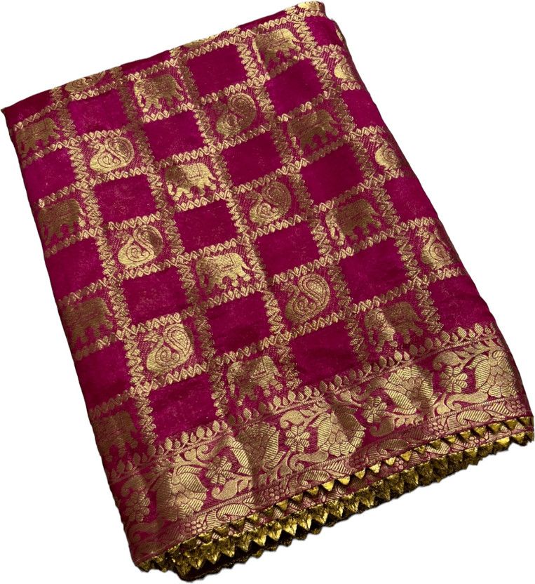 Checkered, Color Block, Self Design, Woven Bandhani Art Silk, Jacquard Saree  (Pink)